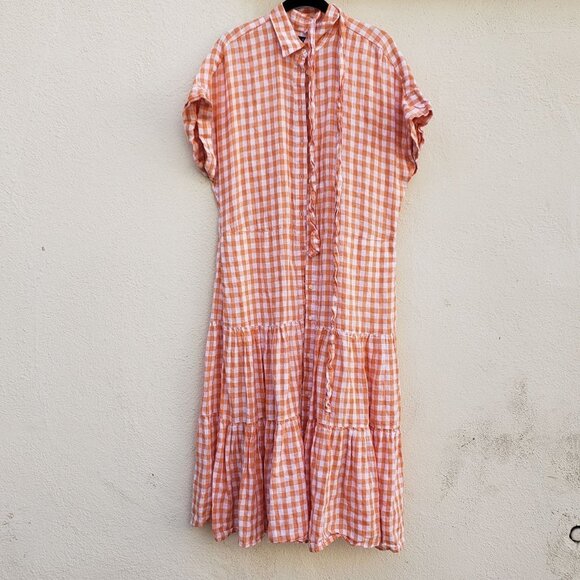 Ralph Lauren Linen Gingham Midi Dress - Picture 2 of 5